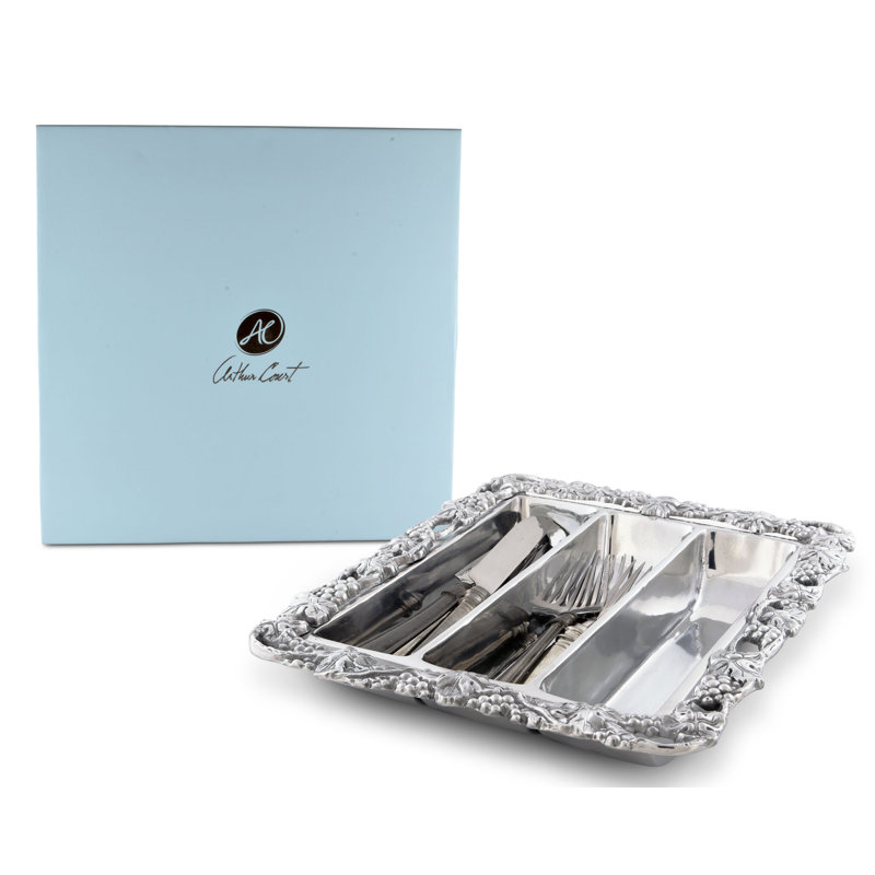 Arthur Court Polished Aluminum Grape Flatware Caddy Organizer
