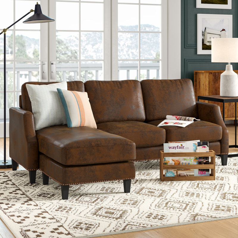 Braxton Upholstered L-Shaped Sectional Reversible, Distressed Brown Polyester