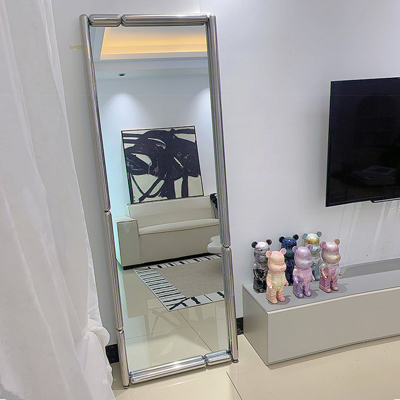 Miroir pleine longueur moderne en acier inoxydable, 66,93 po x 23,62 po