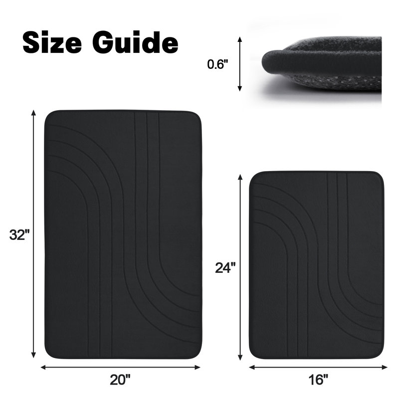 Tapis de bain avec mousse à mémoire de forme antidérapante (ensemble de 2), Noir, noir, noir, noir