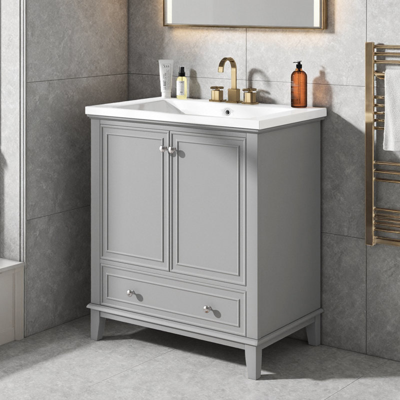 Ensemble de meuble-lavabo élégant 30 po avec tablette réglable et rangement multifonctionnel, Gris