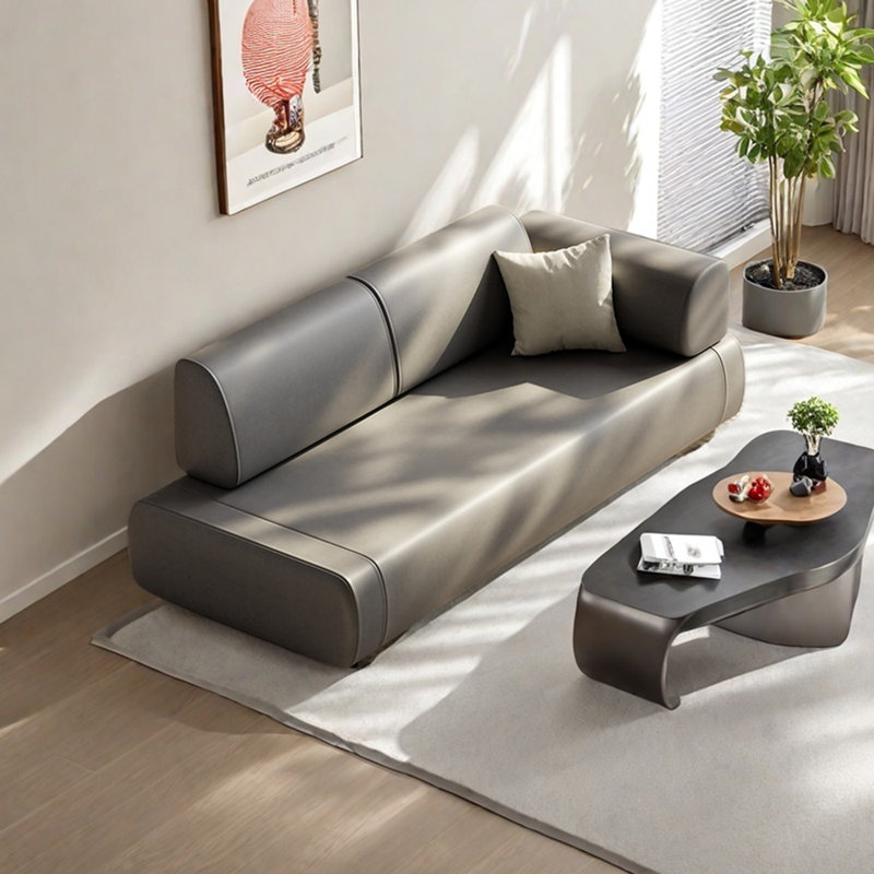 Chaise longue en similicuir de style moderne, Gris, Orienté à droite