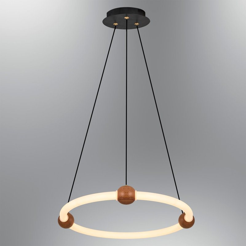 Elegant Oak Chandelier, Metal Body with Wooden Ornament, 4 cm Diameter x 12 cm Height | 22W LED Socket (3000K, 2200 Lm) | Modern Indoor Lighting for Living Room, Dining Area & Entryway Decor