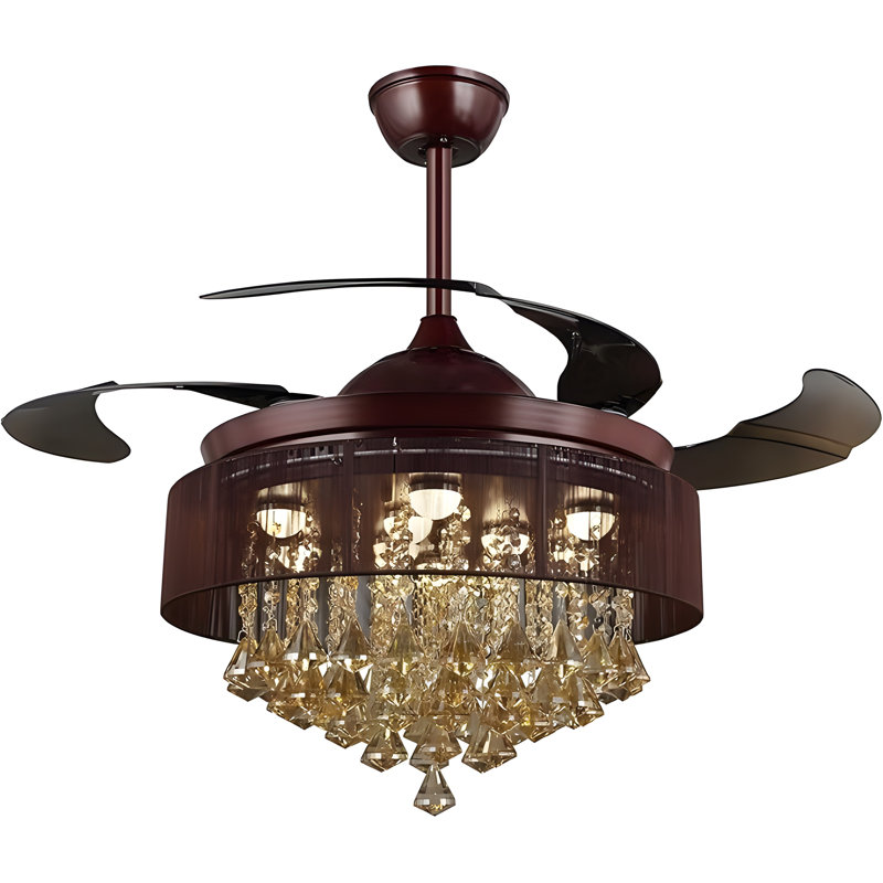 Lomas 3 - Blade LED Retractable Blades Ceiling Fan with Remote, Light Kit Included, Brown