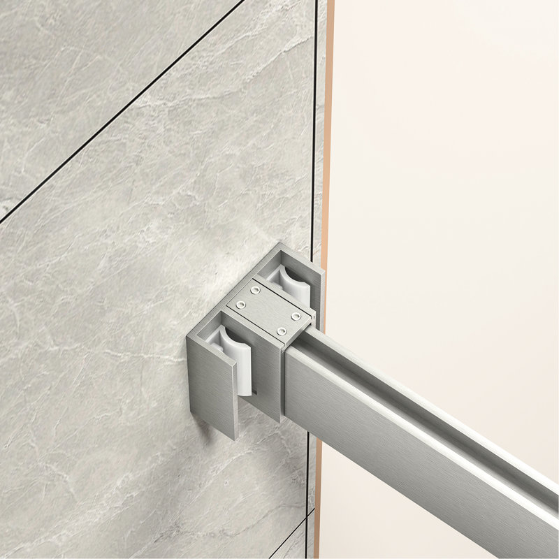 Porte de douche coulissante à double dérivation en nickel brossé de 55 po à 60 po de largeur, facile à installer, conception imperméable, coin, rail en forme de L à l'épreuve des nano, conception