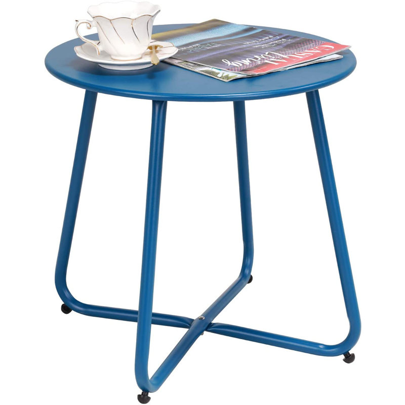 Table d'appoint en acier Ebern Designs, Bleu paon