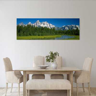 Trees Along A River, Near Schwabachers Landing, Grand Teton National Park, Wyoming, Usa Tranquil Abstract Contemporary Evergreen Tree Pine Tree Sna...
