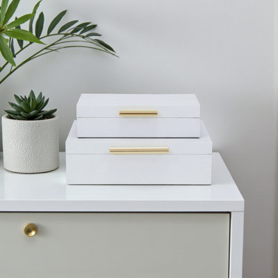 Lusan Rectangular Decorative Box Set - White Faux Snakeskin