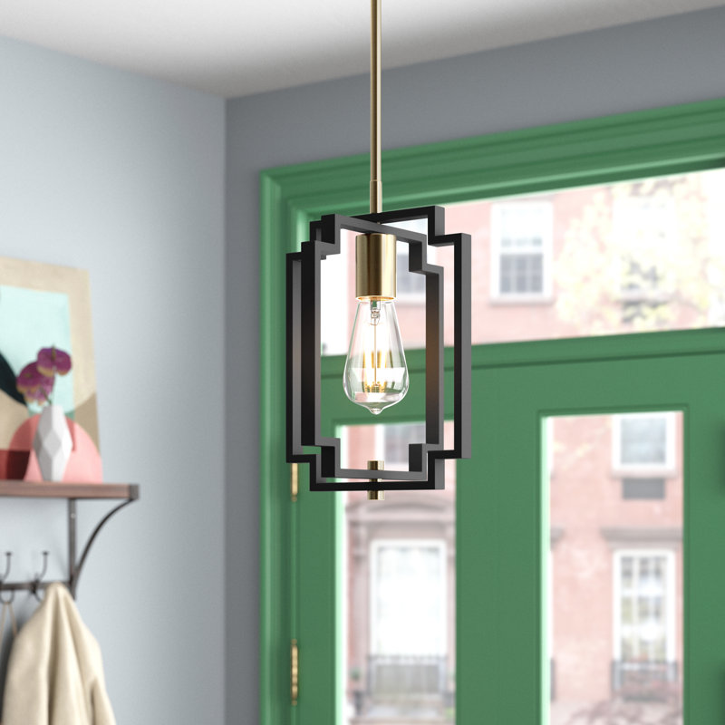 Bartow 1 - Light Lantern Square/Rectangle Pendant with Wrought Iron Accents, Black/Gold