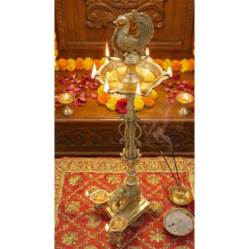Lampe paon en laiton 37 po Superfine Multi-Wick