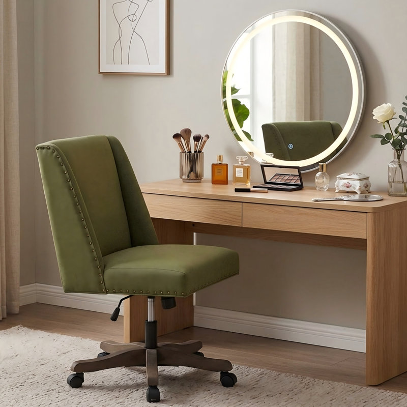 Chaise de bureau pivotante en chenille Mellins, Vert