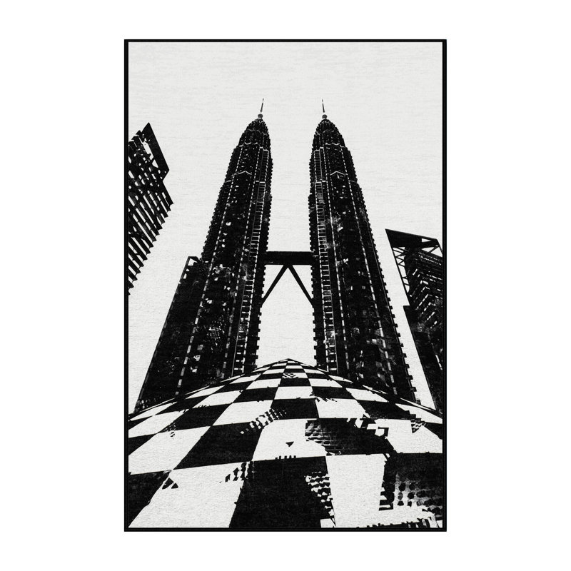 Tapis à carreaux vert lavable à la machine parez Kuala Lumpur Petronas Towers, 2 pi x 3 pi