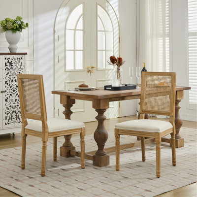 French Decor Chairs Set Of 2 Louis Dining Chairs With Square Rattan Backrest Solid Wood Dining Chairs