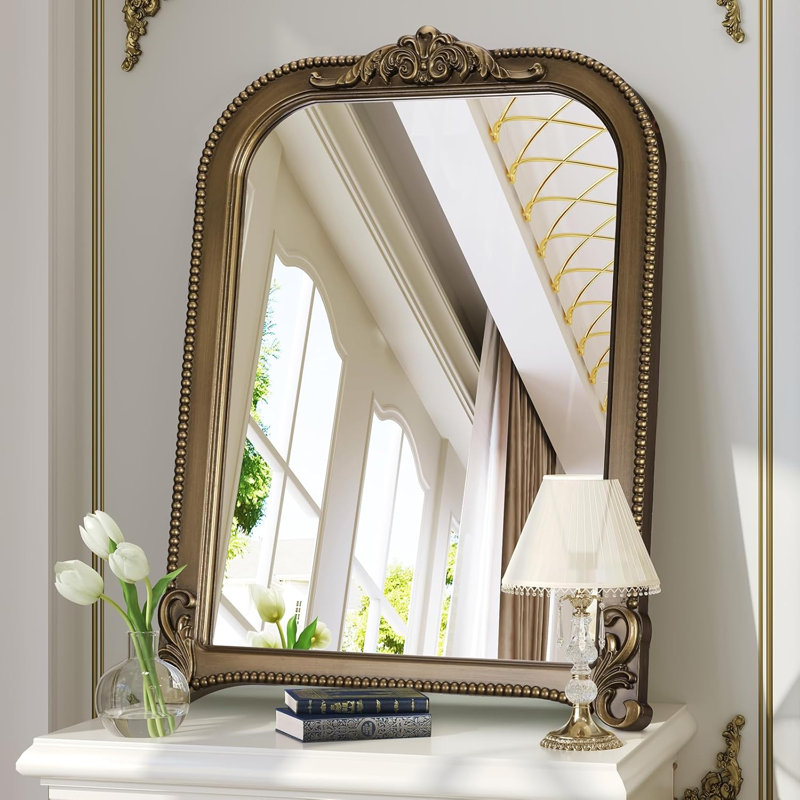 Miroir arqué rétro avec cadre perlé, 30 po x 22 po