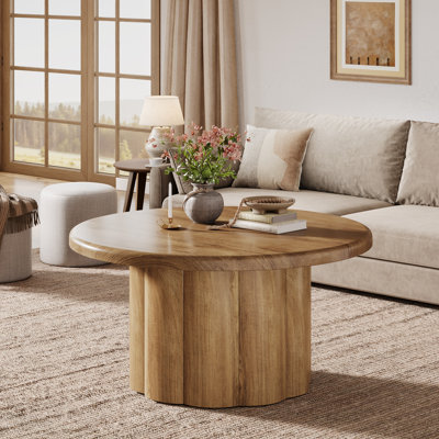 Round Elegant Coffee Table for Living Room, 31.5" Circle Center Table with Fluted Drum Base