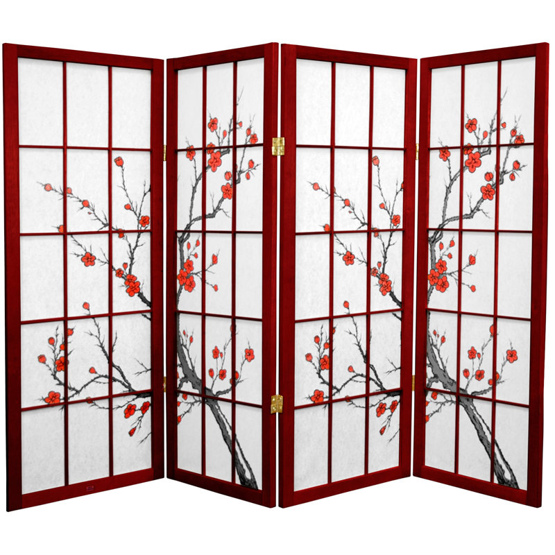 48" Low Cherry Blossom Shoji Room Divider, 4, Rosewood