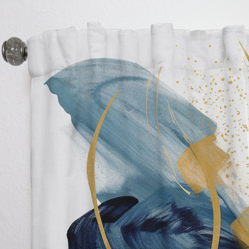 Abate Dark Blue and Gold Strokes XVII - Fractals Curtain - Velvet Room Darkening - 1 panel, 52" W x 90" L