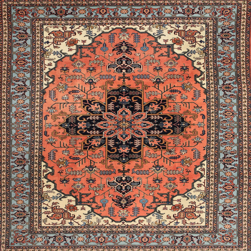 Tapis traditionnel rouge / gris, Rond 7 pi