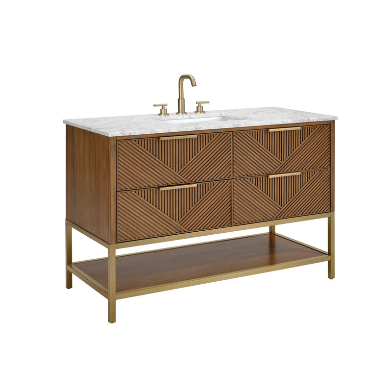 Ensemble de meuble-lavabo 48 po Diamond, Marbre de Carrare italien, Noyer, Laiton satiné