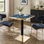 Ensemble de 2 tables de salle à manger carrées modernes, 61 cm (24 po) sans joint apparent, style café, piètement central noir et or, finition agate bleue brillante de 3,6 cm (1,4 po) d'épaisseur, résistantes à la chaleur, pour restaurant.
