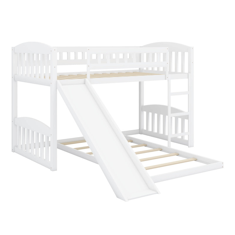 Structure de lit superposé en bois avec échelle et glissoire, Blanc