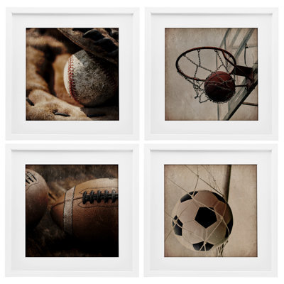 Inspiring Sports Be The Ball 4pc Framed Print Under Glass Set, design by Kim Allen