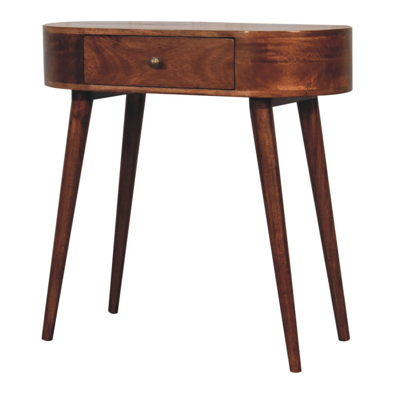 California Walnut Rounded Small Console Table with Storage Drawer