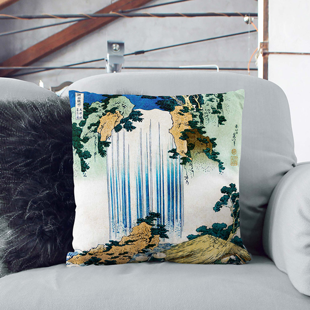 Yoro Waterfall in Mino Province by Katsushika Hokusai Cushion with Filling