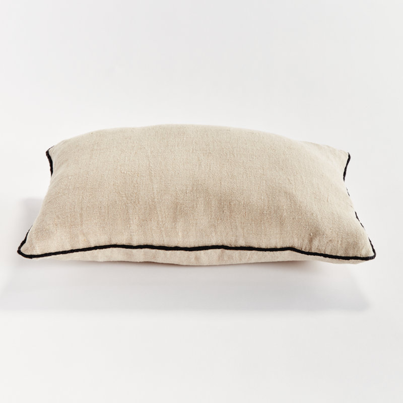 Elias Linen Lumbar Rectangular Pillow Cover & Insert, Flax/Black, Rectangular 14"H x 20"W
