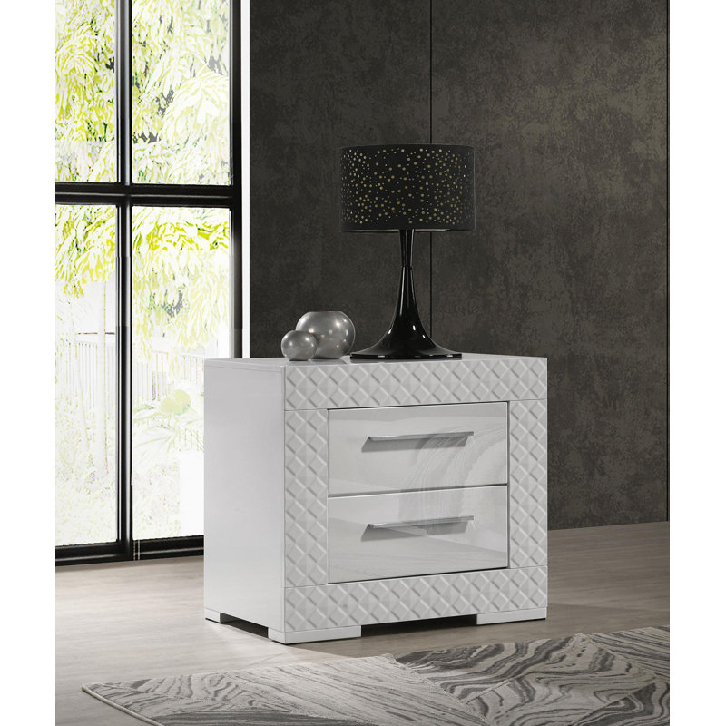 2-Drawer Nightstand Bedside Table High Gloss, White