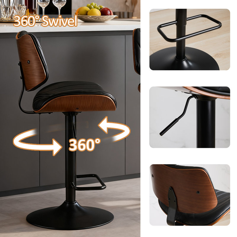 Ensemble de 2 tabourets pivotants rembourrés en cuir, Noir
