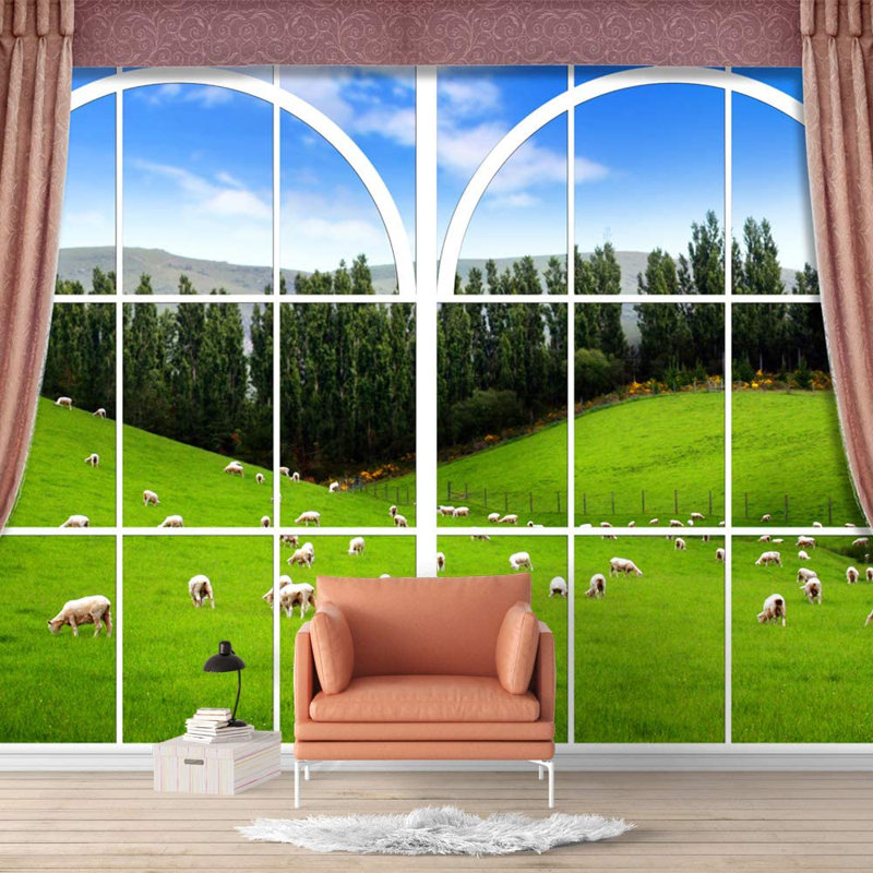 Adhésif mural «Moutons dans la ferme», L 100 po x L 144 po