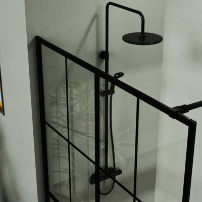 Walk-In 46" X 72" Shower Screen - Black, Tempered Glass, Solid Support For Robust Upper Bar