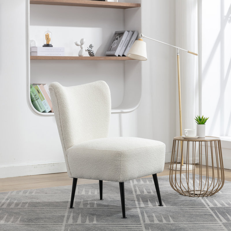 Chaise d'appoint rembourrée Hippel, Beige Boucle, Noir
