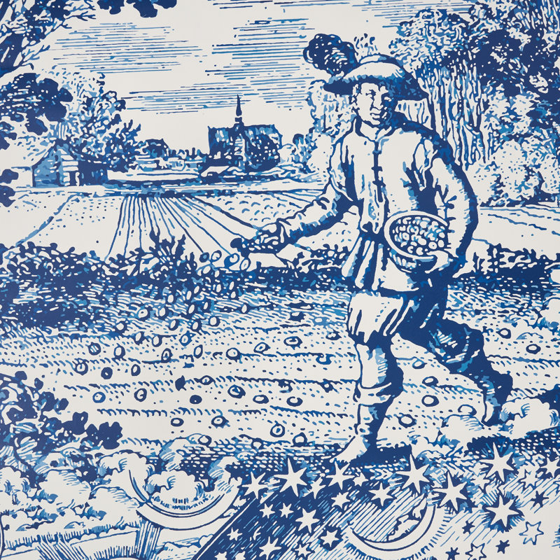 Schumacher x Johnson Hartig Modern Toile Wallpaper, Indigo