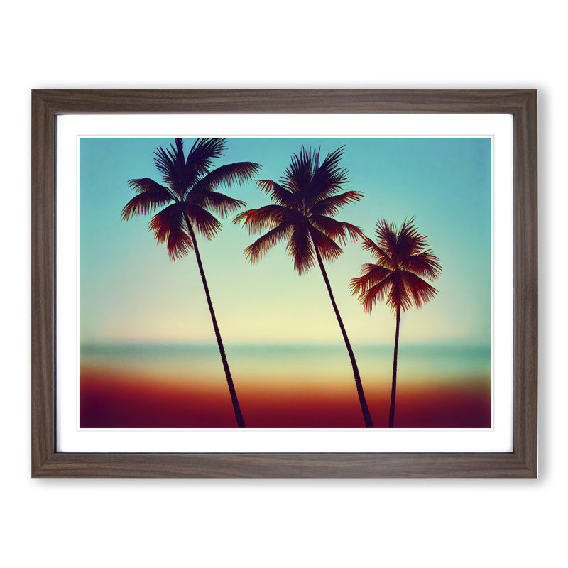 Classic Palm Trees - Framed Print, 25cm H x 34cm W x 2cm D, Walnut
