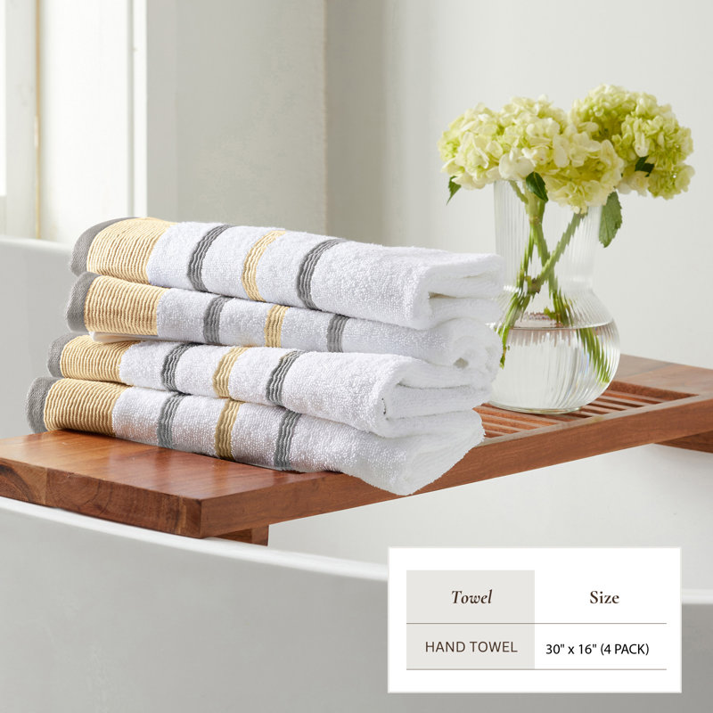 Deanthony Luxury Cotton Decorative, Gold/Gray, Hand Towels - 4 Pack