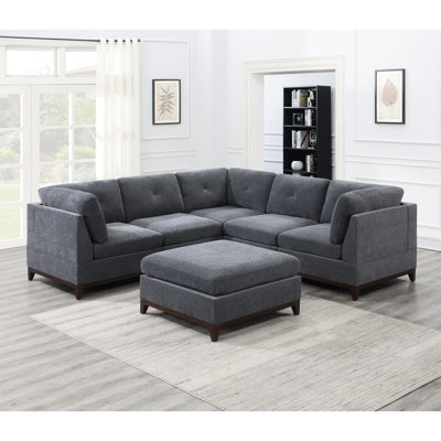 Canapé modulaire en chenille gris cendré de 6 pièces pour le salon: 3 canapés d'angle, 2 fauteuils sans accoudoirs, 1 dossier, pieds modulaires contemporains: coins, design moderne
