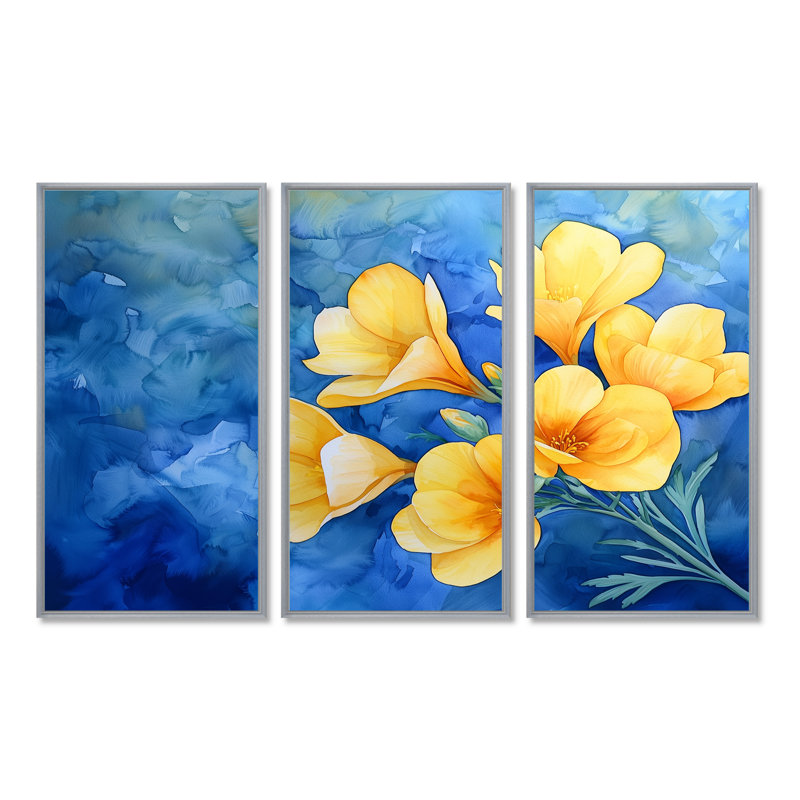 Ensemble de salon Addan - Irises Wall Art, Reproduction avec cadre flottant, Argent argent, 32" H x 48" W