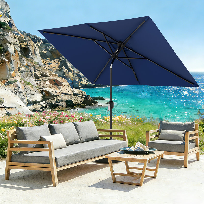 Parasol de patio 10 pi x 6,5 pi - Parasol de marché extérieur avec manivelle, inclinaison à bouton-poussoir et protection UV - pour le jardin, la terrasse ou la piscine