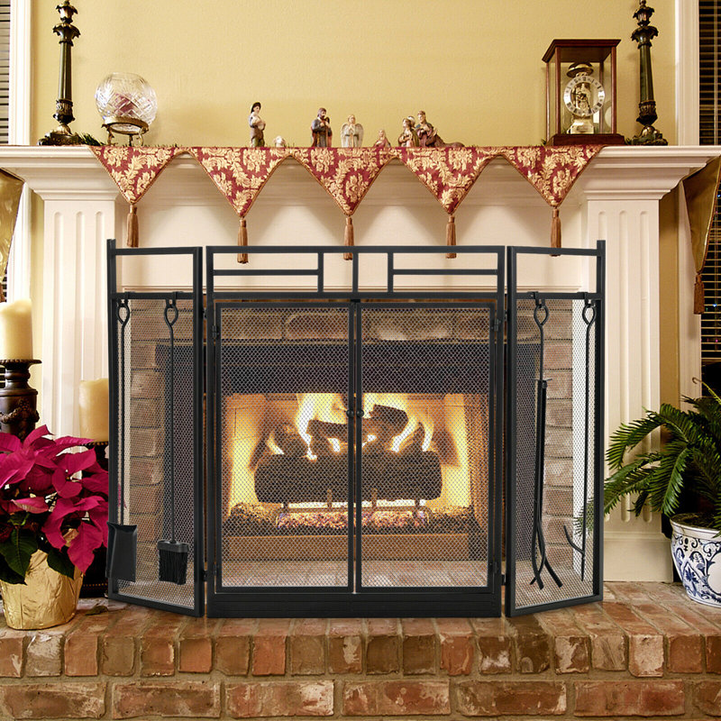 Anquantae 3 Panel Iron Fireplace Screen