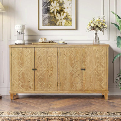 Vintage 59 Inch Brown Accent Cabinet With 4 Doors, Natural Wood Media And Console Storage For Diverse Home Use