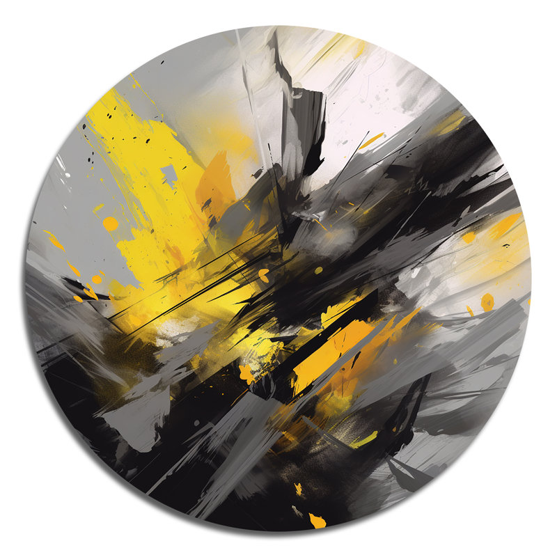 Tourbillons vibrants jaunes et gris II, H 36 po x l 36 po x P 1 po