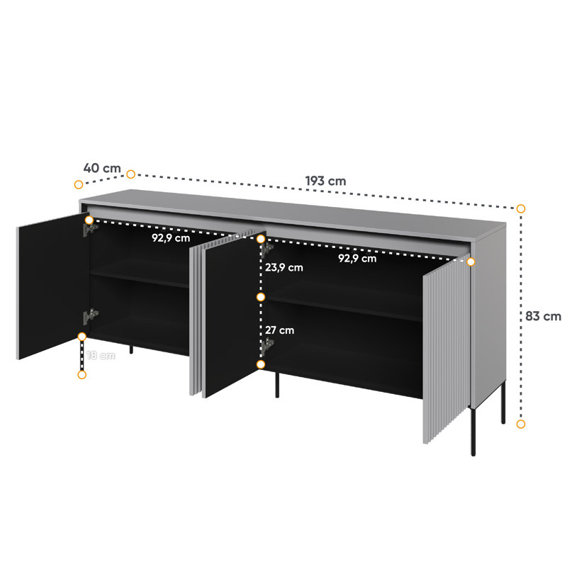 Alv 193cm Sideboard, Light Grey/Black