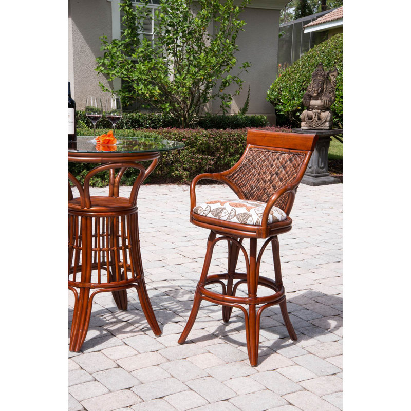 Dashai Swivel Upholstered Counter Stool with Solid Wood Frame, Kali Olive