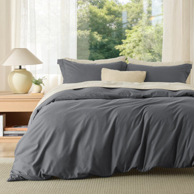Bedsure Dark Gray Duvet Cover Full Size - Soft Double Brushed Bedding Set for Kids & Adults（Set of 3）