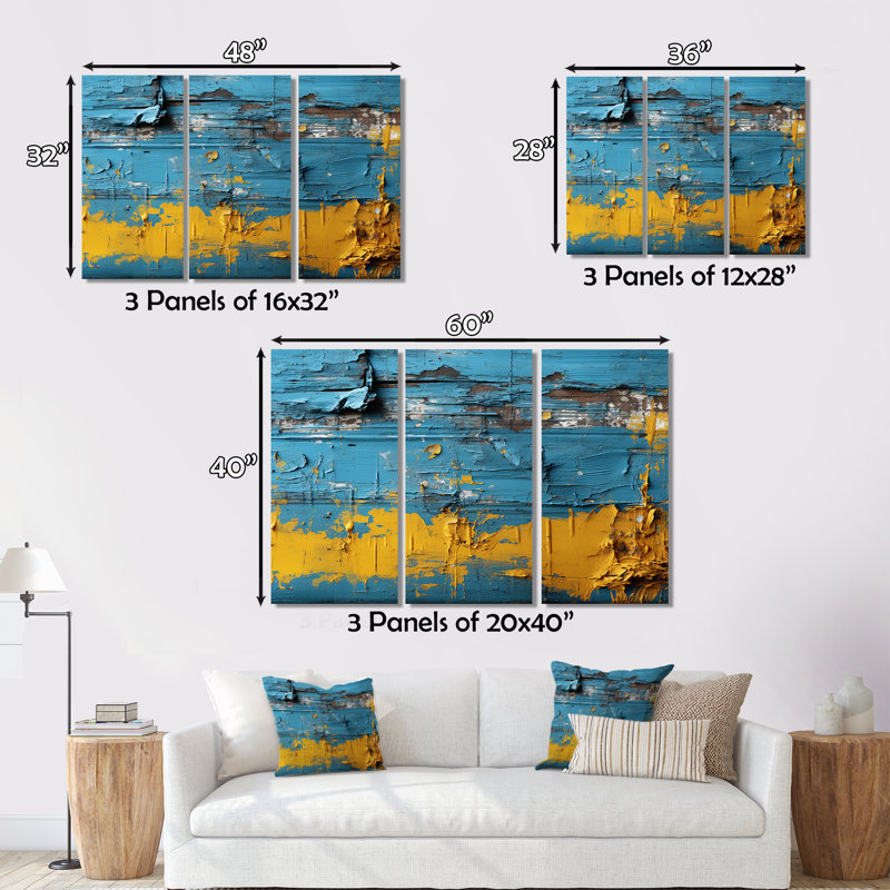 Échos d'Ukraine, ensemble d'art mural rétro sur toile bleu et jaune, H 28 po x l 36 po x P 1 po
