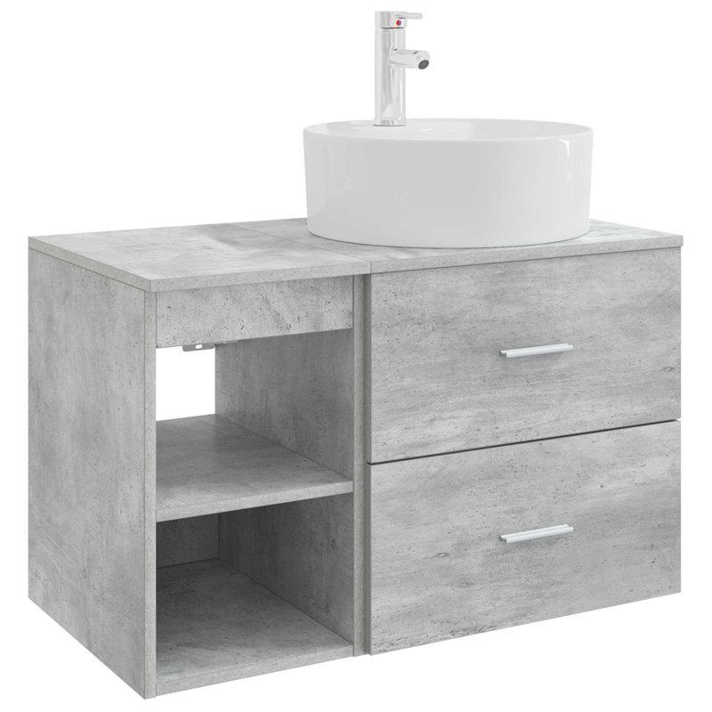 Vanity & Mirror Set, Concrete Grey