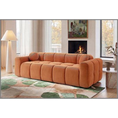 Très grand canapé à compression 98,4 po, canapé en velours côtelé nuage pour le salon, canapé rembourré 4 places avec 2 coussins, emballage sous vide facile à déplacer pour les petits espaces, appartement, studio