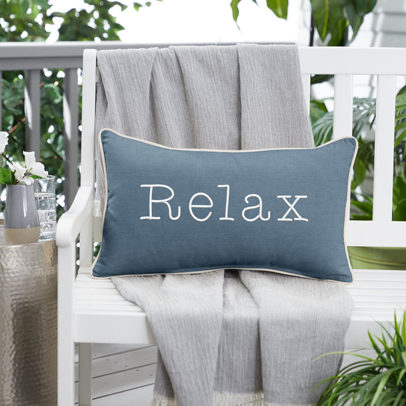 Belle Embroidered Sunbrella® Outdoor Throw Pillow, Blue